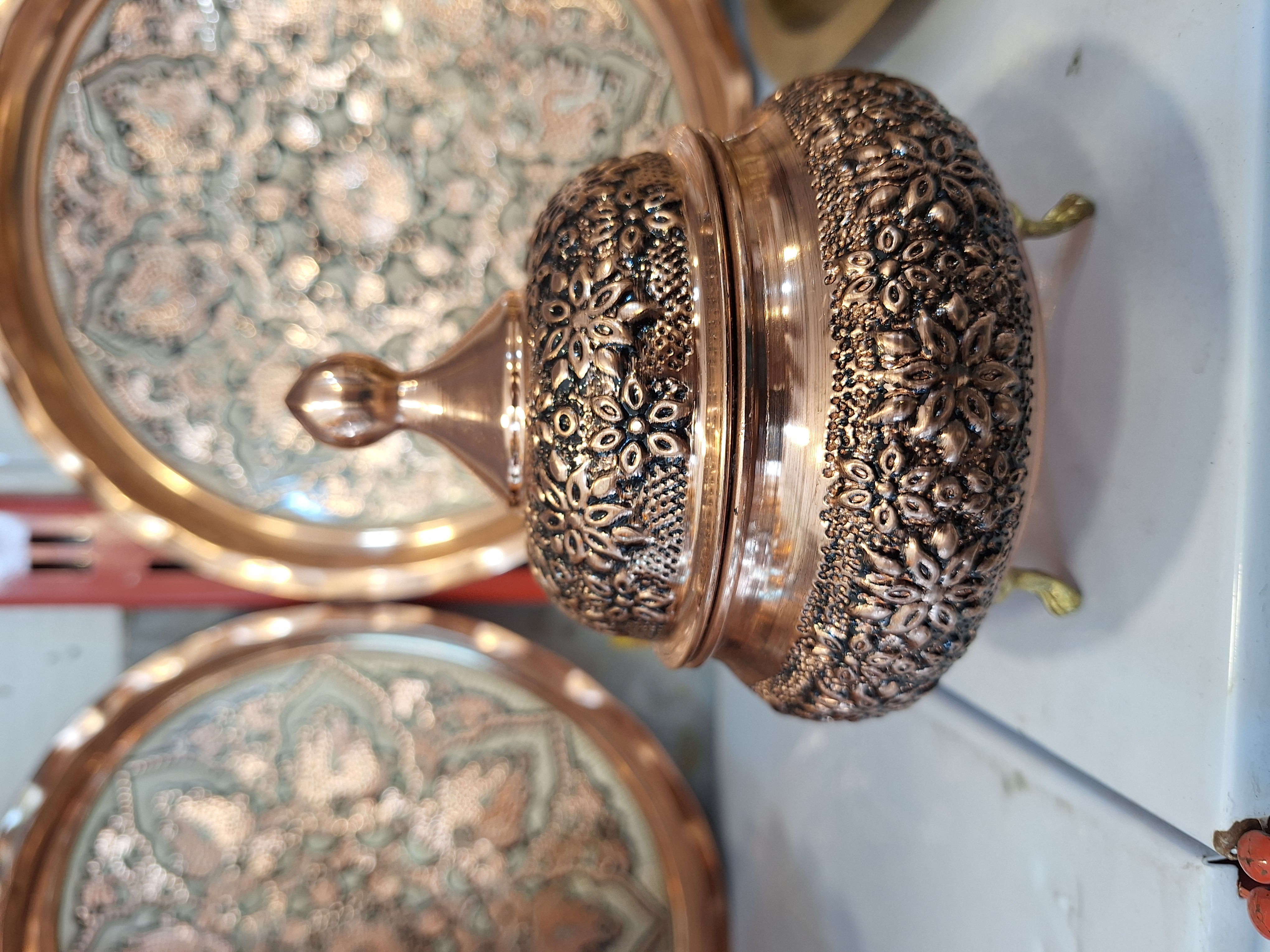 قندان مسی دست ساز گل رز ناو شده ساخت زنجان