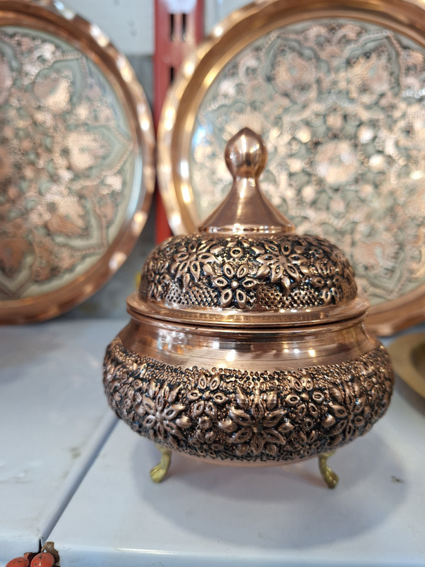 قندان مسی دست ساز گل رز ناو شده ساخت زنجان