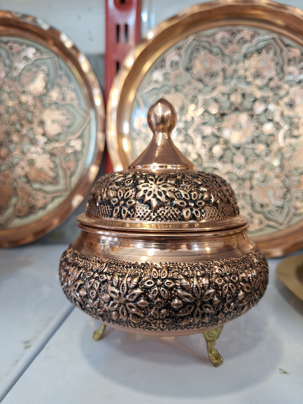 قندان مسی دست ساز گل رز ناو شده ساخت زنجان