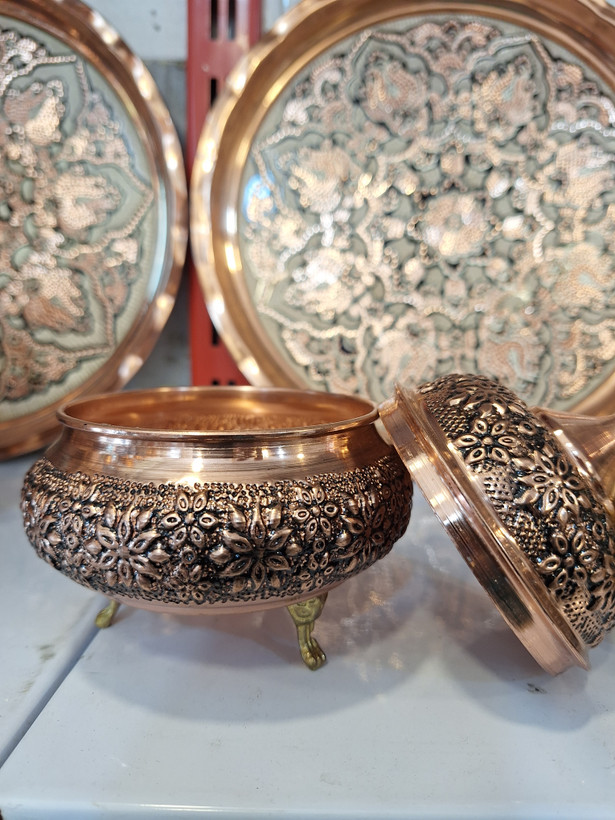 قندان مسی دست ساز گل رز ناو شده ساخت زنجان