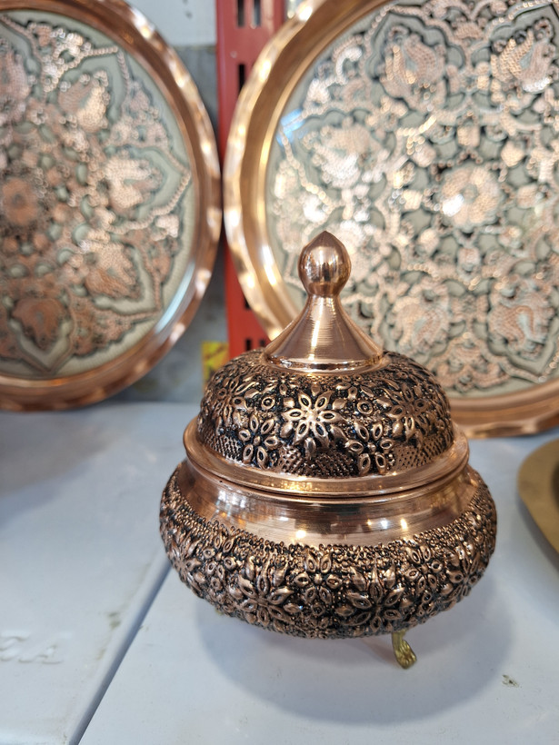 قندان مسی دست ساز گل رز ناو شده ساخت زنجان