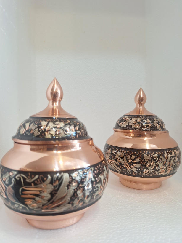 قندان مسی نقره کوب الماس تراش نانو شده دست ساز