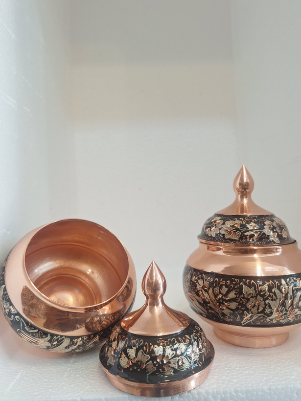 قندان مسی نقره کوب الماس تراش نانو شده دست ساز