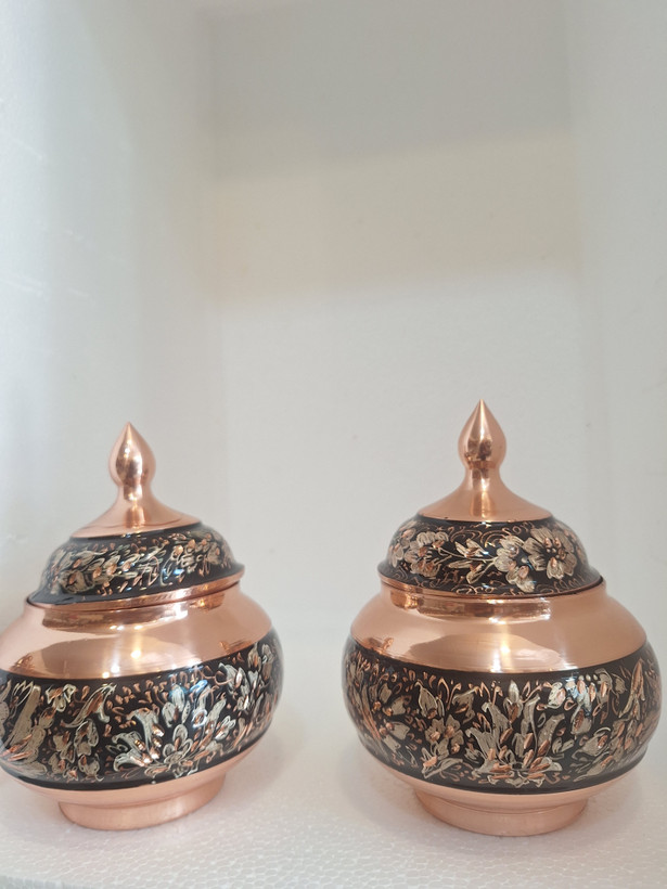 قندان مسی نقره کوب الماس تراش نانو شده دست ساز
